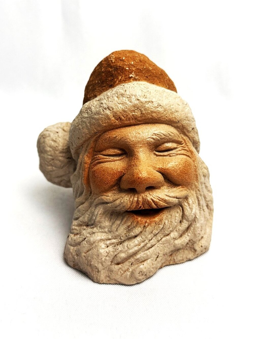 Hand Carved Stone Face Santa Sculpture by Wermers South Dakota Signed 3"
